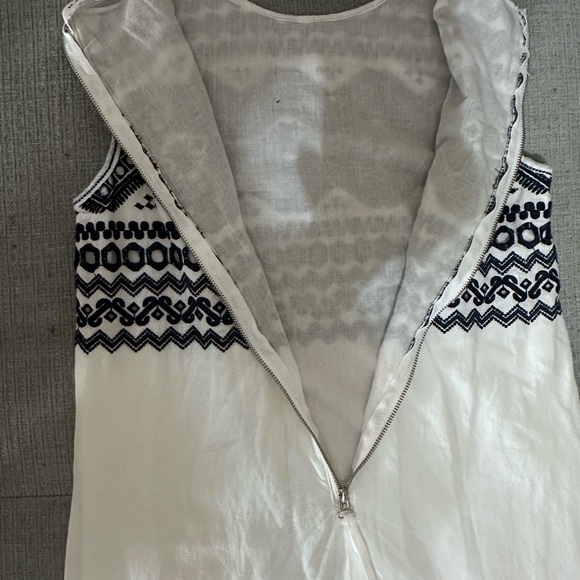 Max Mara Studio White Navy Blue Embroidered Sleeveless Cotton Shift Dress Sz XS - Picture 3 of 7